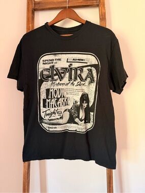Elvi Elvira TV Print Tee - Light Blue on Black